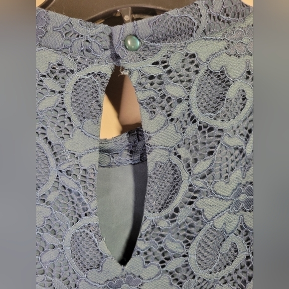 Colletta anthro dark green lace overlay high neck back keyhole lined dress size6 - Picture 7 of 9